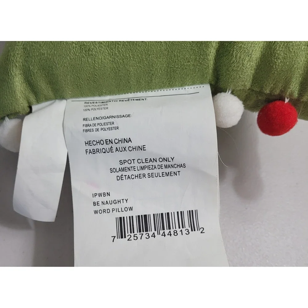 MWW Market Be Naughty Save Santa a Trip Pillow Green Red Pom Pom 13x9